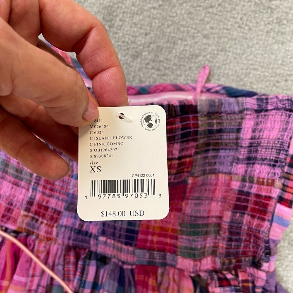 Free People Pink Plaid Strapless Peplum Top - Picture 3 of 5
